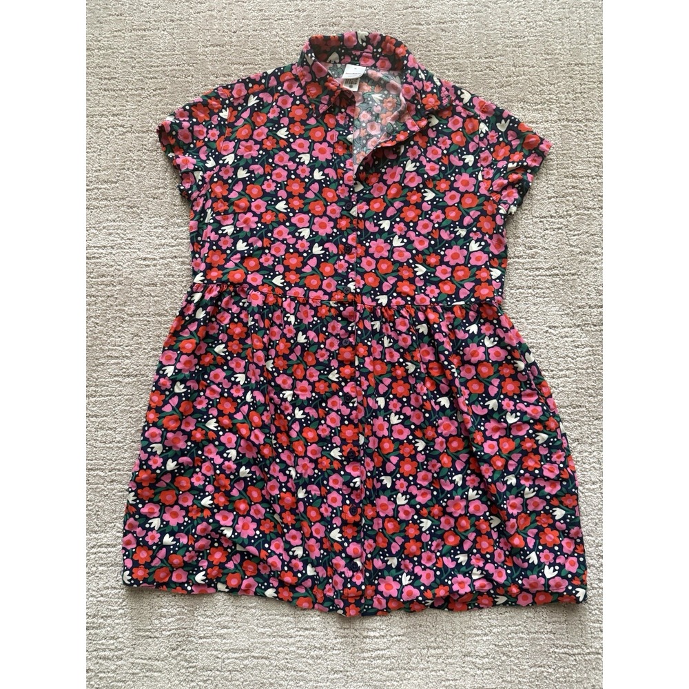 Hanna Andersson Womens Colorful Floral Shirt Dress Pink Red Pockets Collar XS